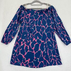 Lilly Pulitzer Silk Blend Off Shoulder‎ Dress Pink Blue Abstract Print M
